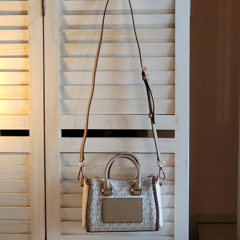$79 Michael Michael Kors Lt Cream/Sag Multi Ex-Small Signature Logo Satchel - Picture 7 of 8